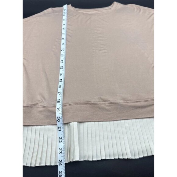 LOGO by Lori Goldstein Knit Cap Sleeve Crew Neck Blouse Top Pleated Hem Sz XS - Picture 9 of 9